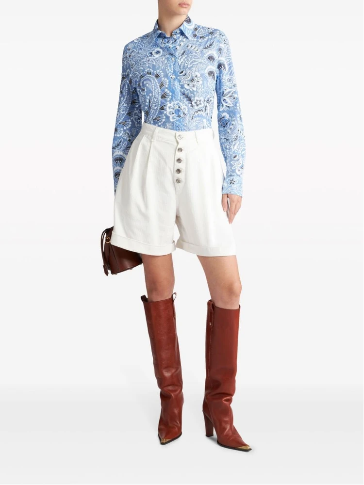 Long-sleeved Button-up Floral Shirt In Blue alternative