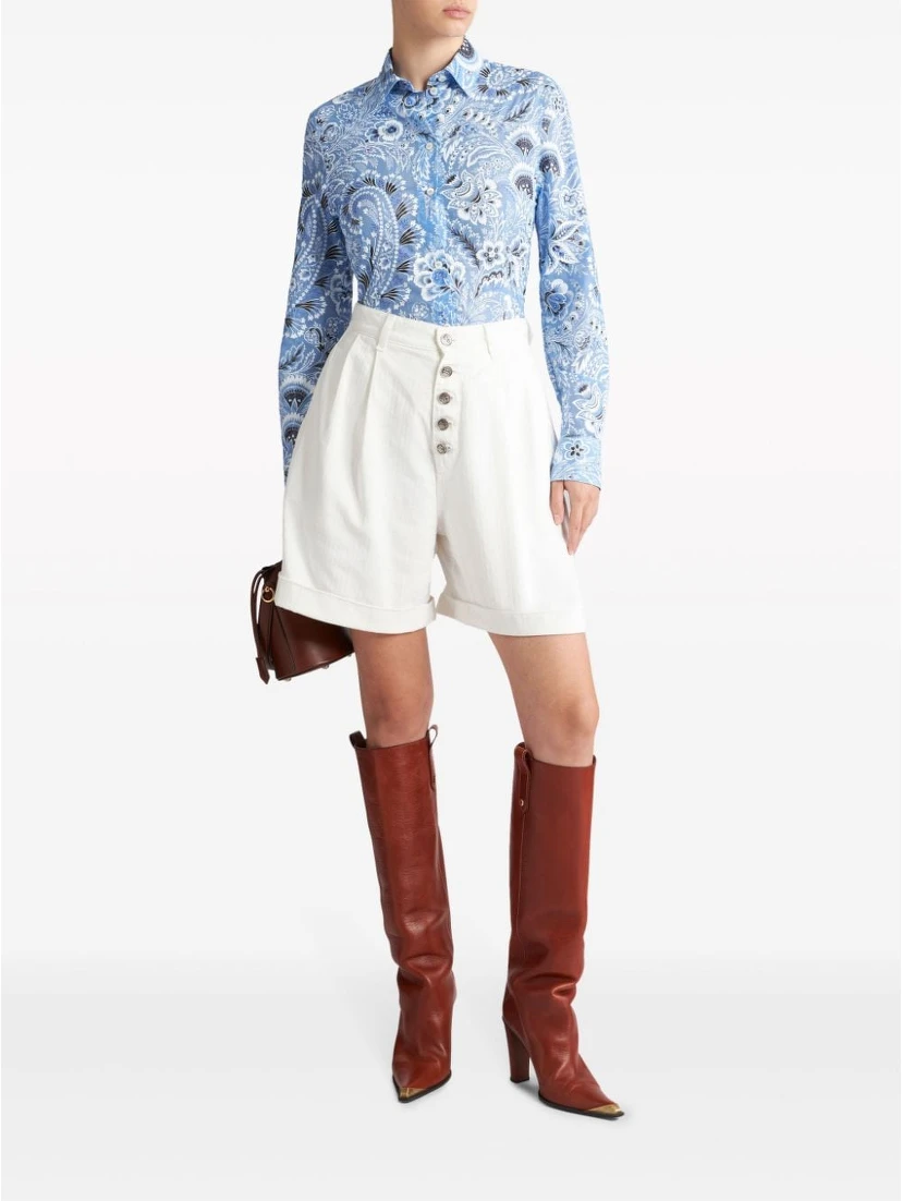 Long-sleeved Button-up Floral Shirt In Blue