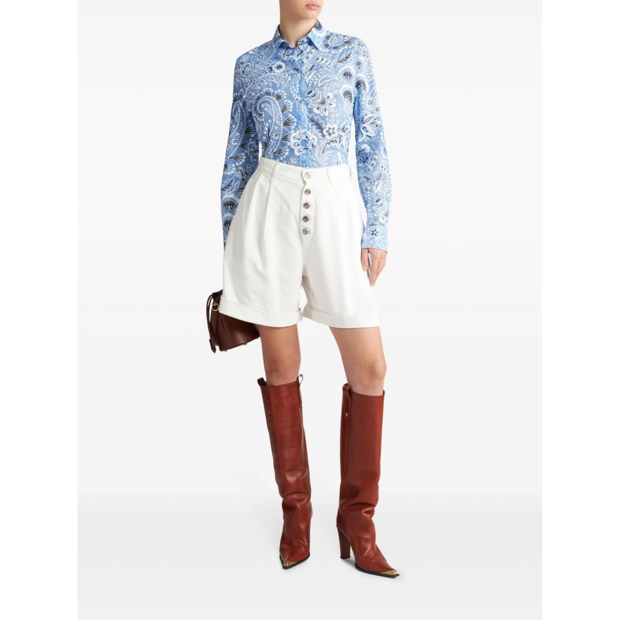 Long-sleeved Button-up Floral Shirt In Blue