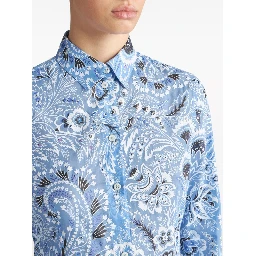Long-sleeved Button-up Floral Shirt In Blue