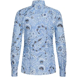 Long-sleeved Button-up Floral Shirt In Blue