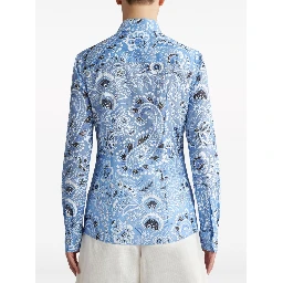 Long-sleeved Button-up Floral Shirt In Blue