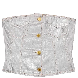 foiled-finish organic-cotton denim top