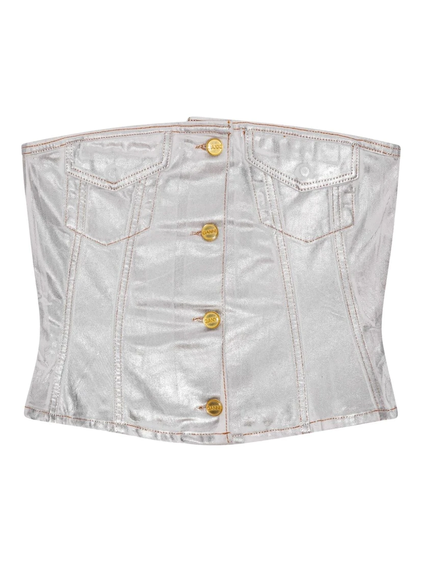 foiled-finish organic-cotton denim top