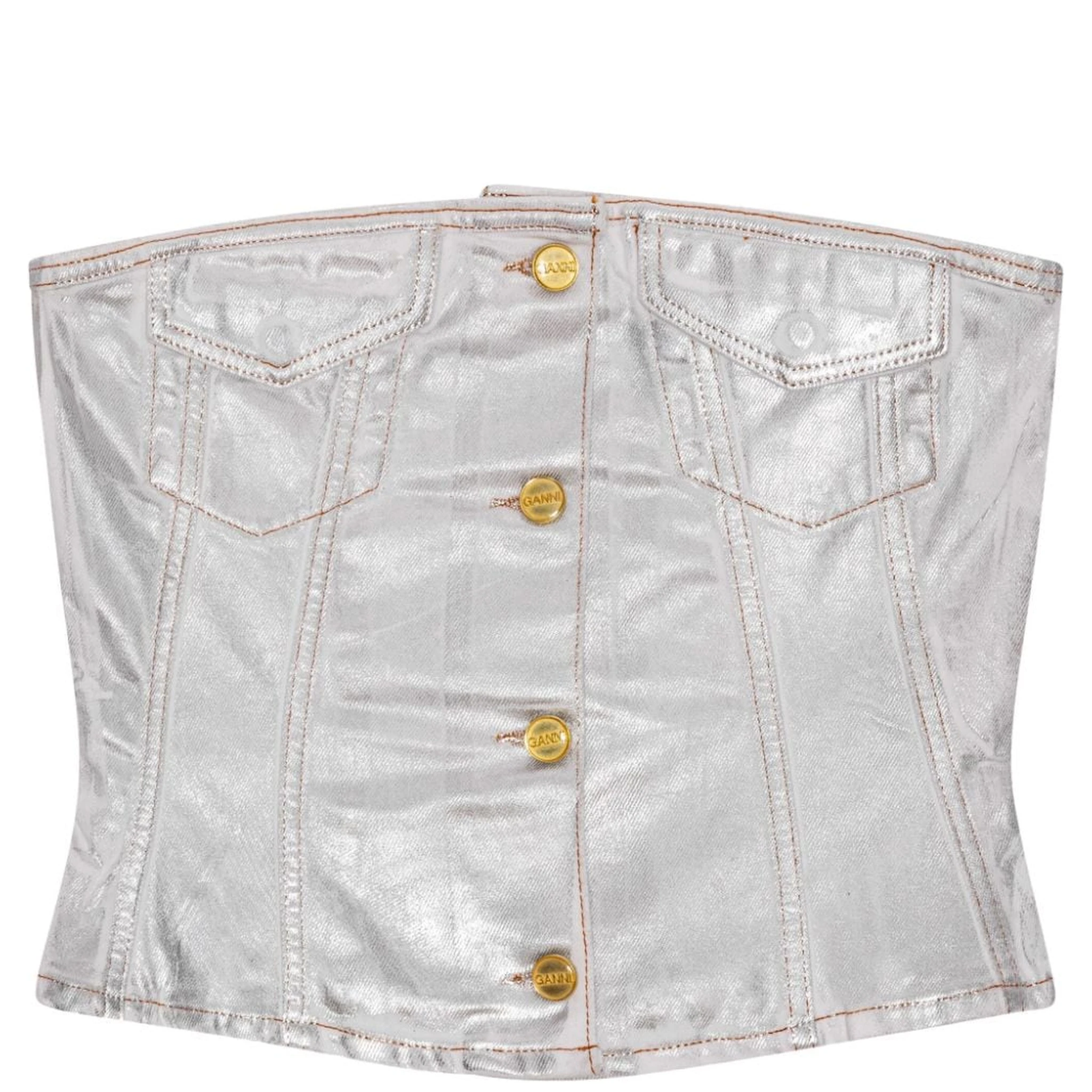 foiled-finish organic-cotton denim top