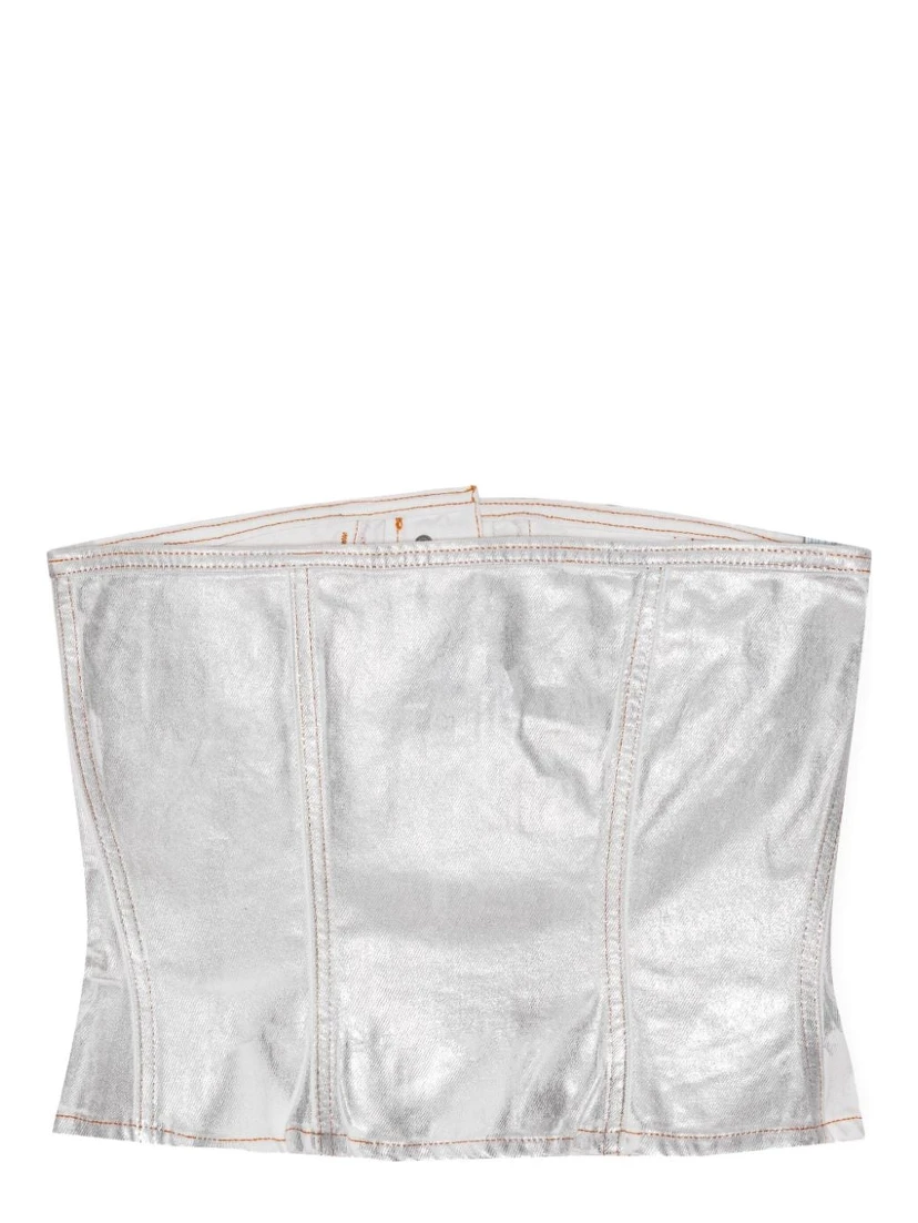 foiled-finish organic-cotton denim top