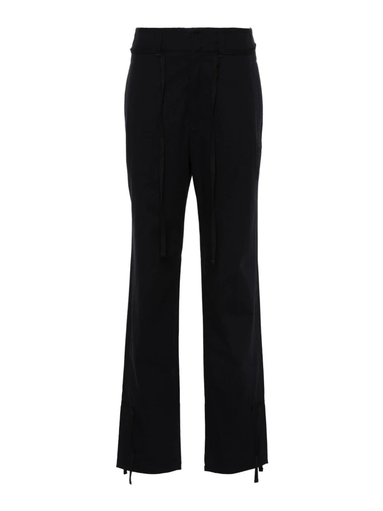 Cotton Twill Drawstring Trousers With Dart Detailing In Blue