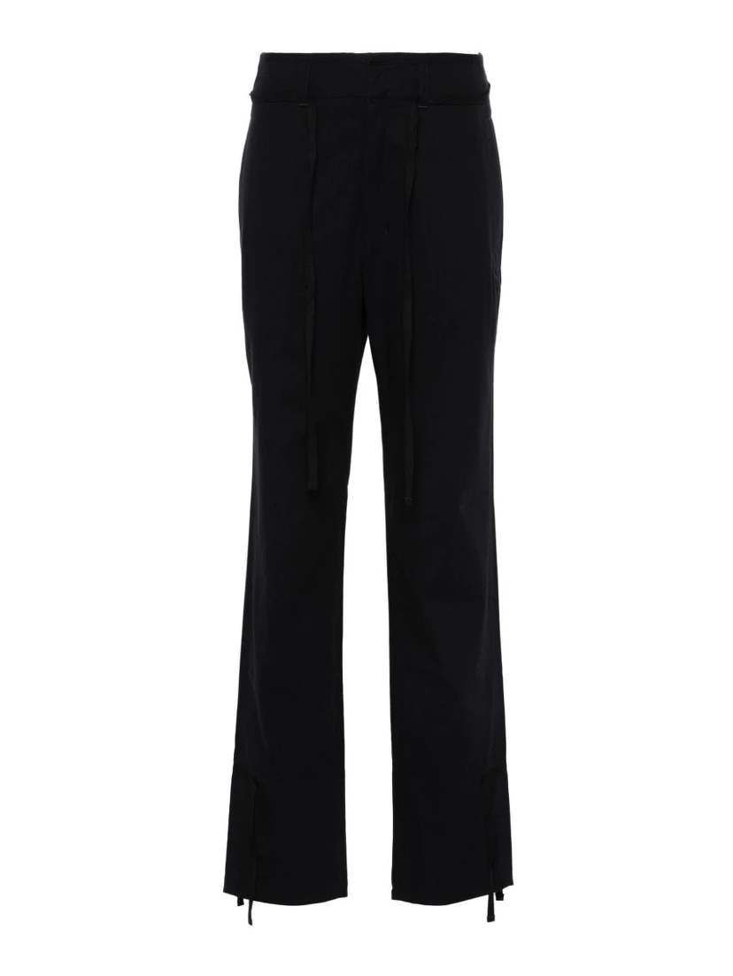 Cotton Twill Drawstring Trousers With Dart Detailing In Blue