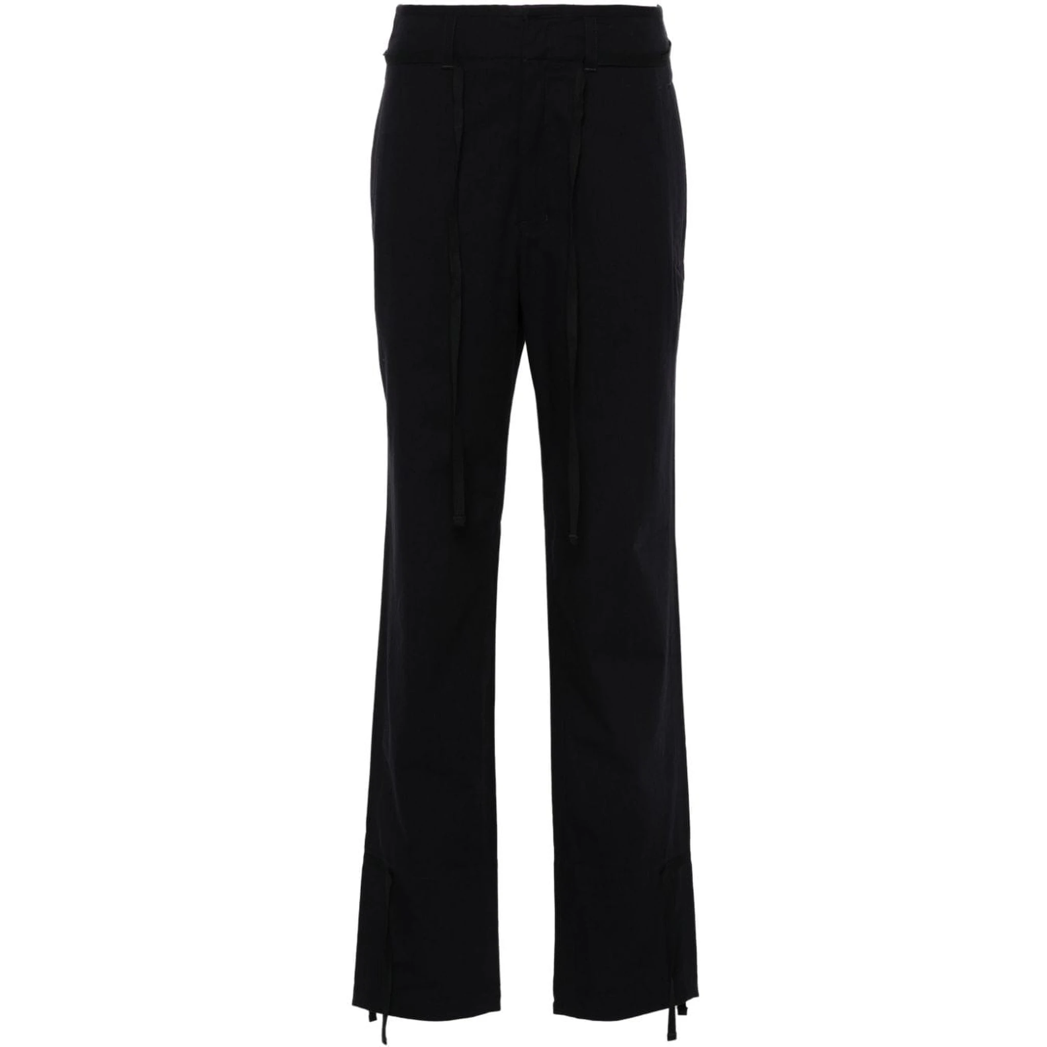 Cotton Twill Drawstring Trousers With Dart Detailing In Blue
