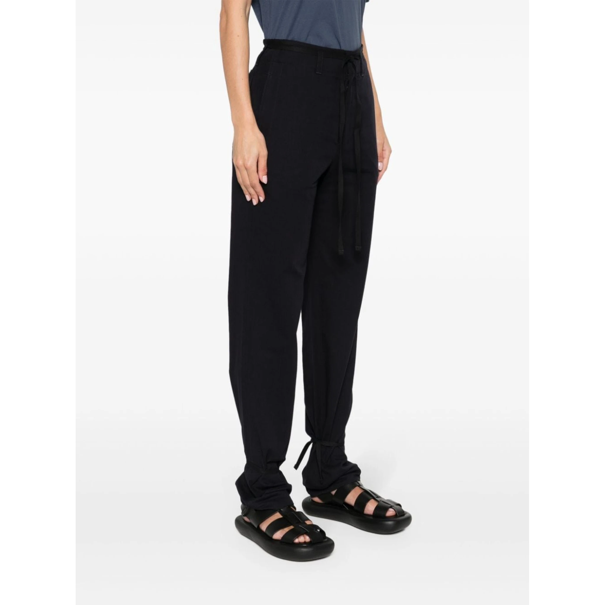 Cotton Twill Drawstring Trousers With Dart Detailing In Blue