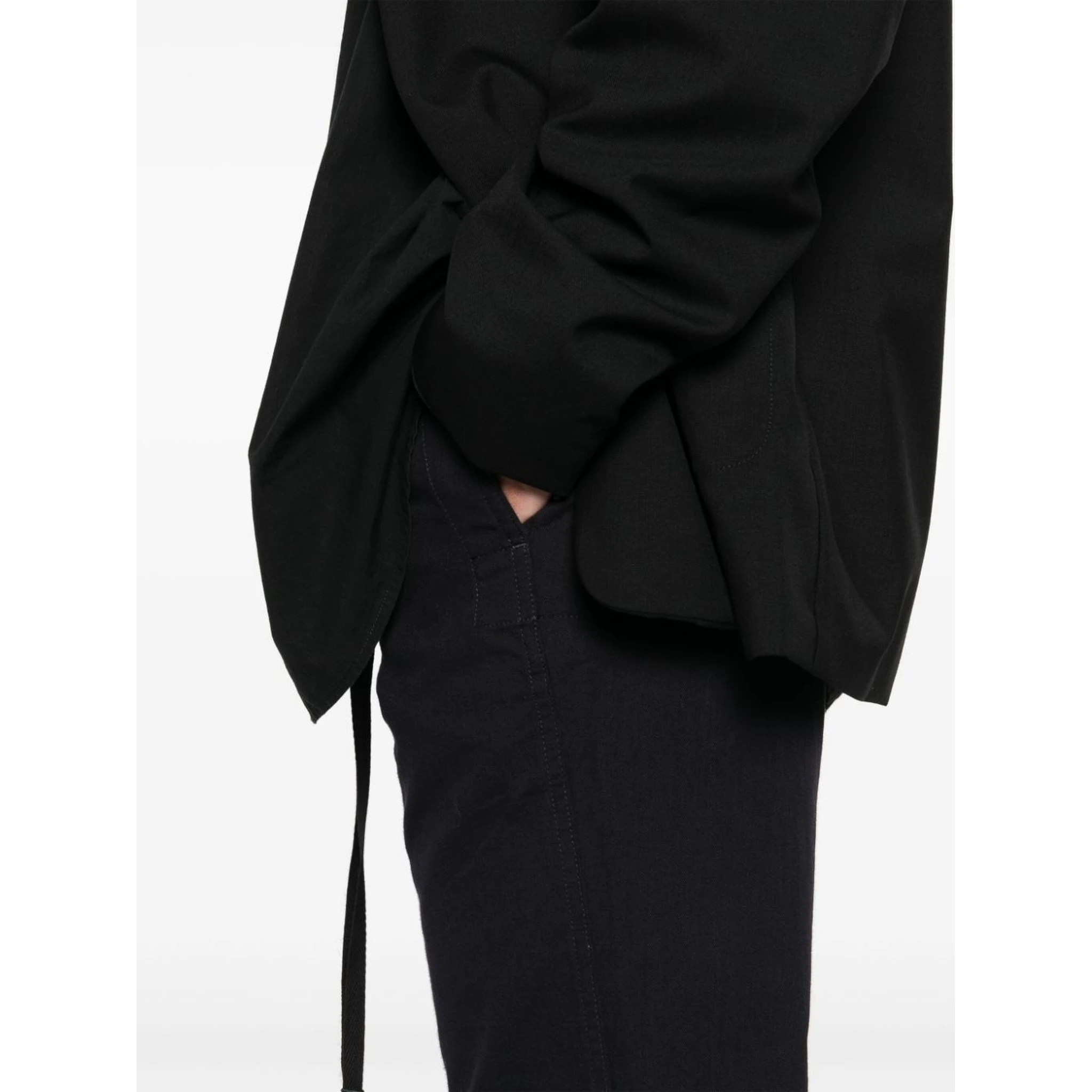 Cotton Twill Drawstring Trousers With Dart Detailing In Blue