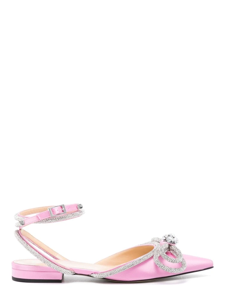 Double Bow satin flat pumps