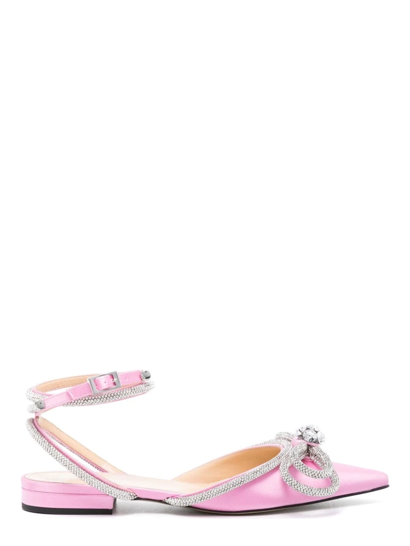 Double Bow satin flat pumps
