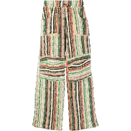 Patched Drawstring Waistband Wool Trousers In Multicolour