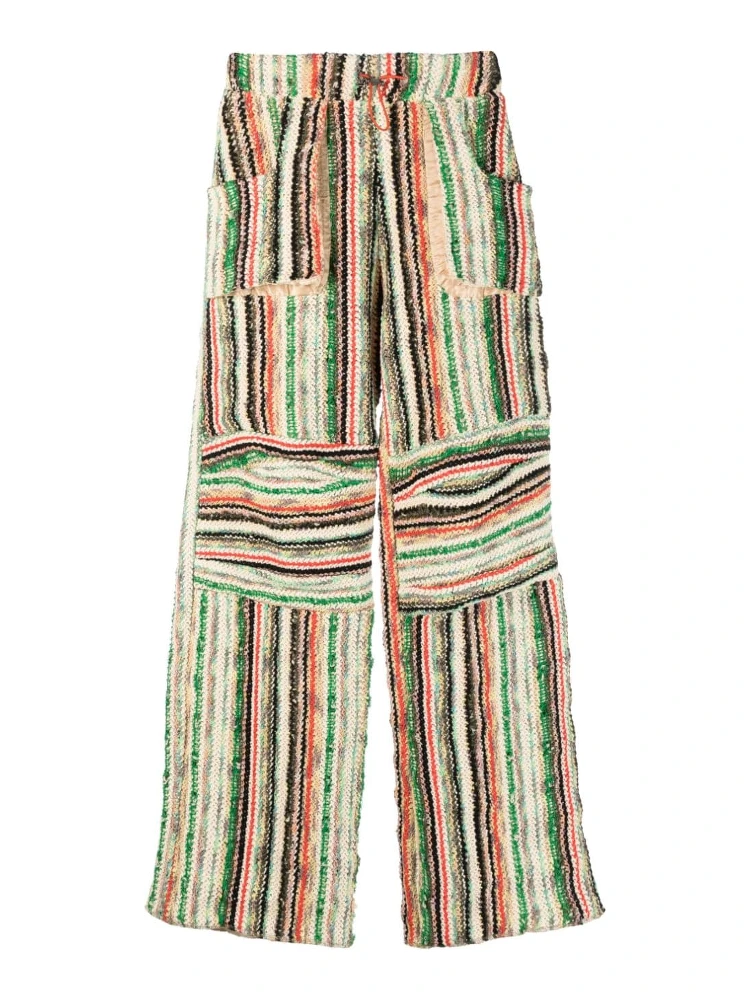 Patched Drawstring Waistband Wool Trousers In Multicolour