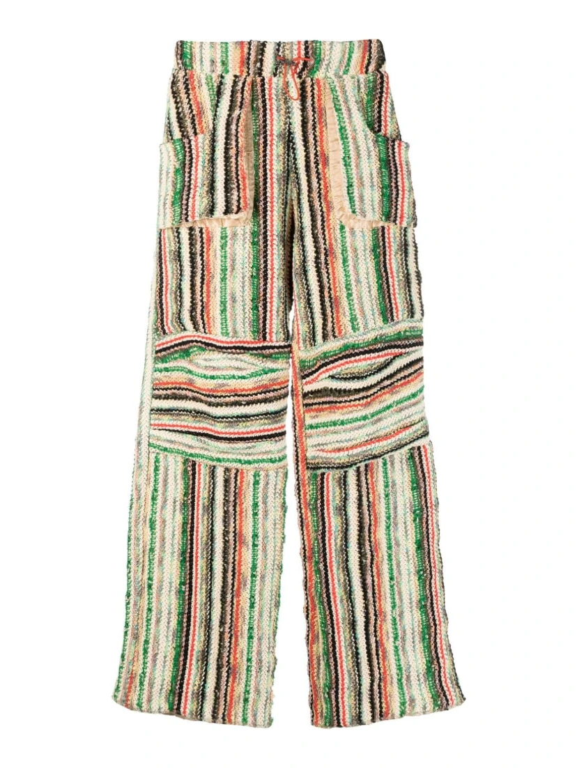 Patched Drawstring Waistband Wool Trousers In Multicolour