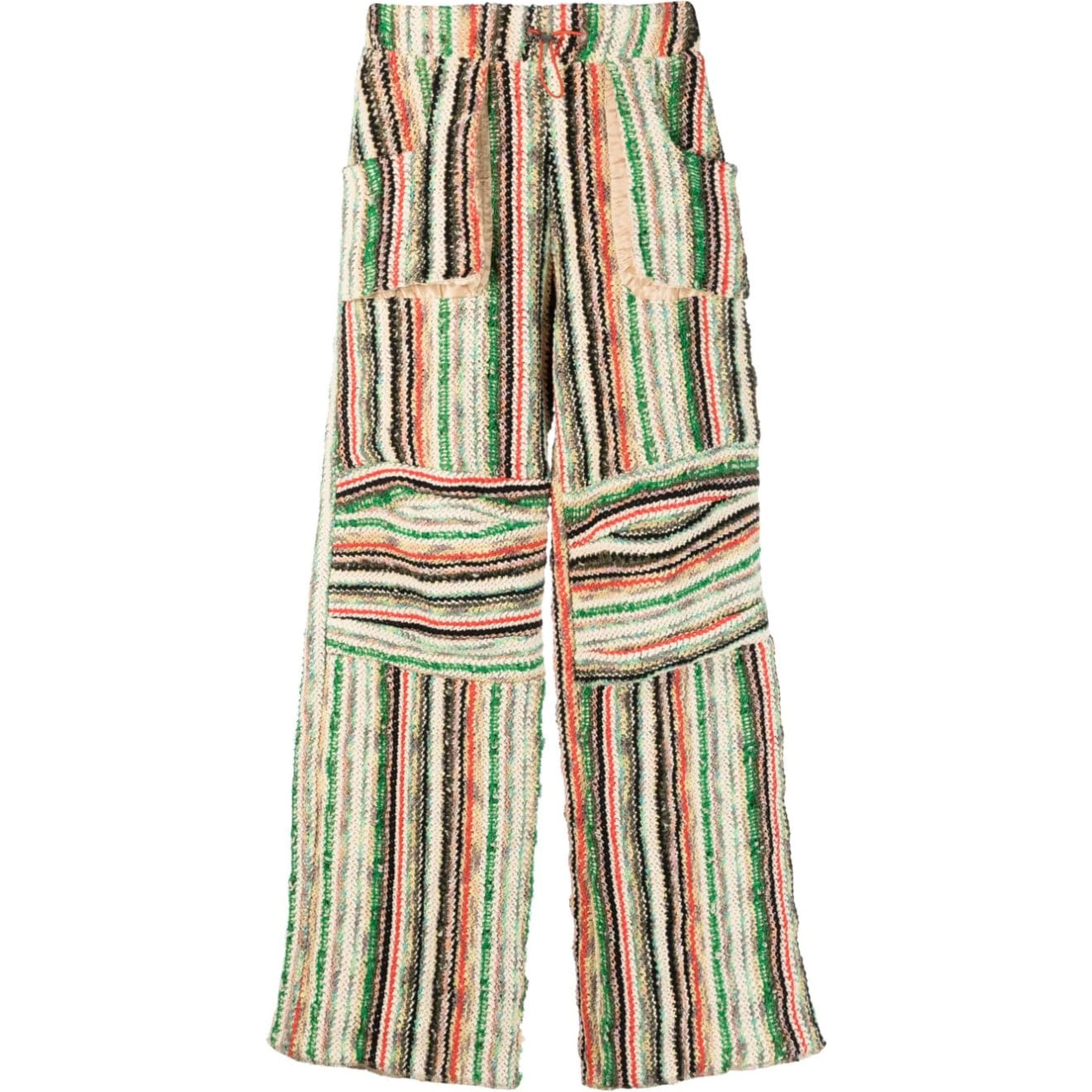 Patched Drawstring Waistband Wool Trousers In Multicolour