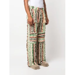 Patched Drawstring Waistband Wool Trousers In Multicolour