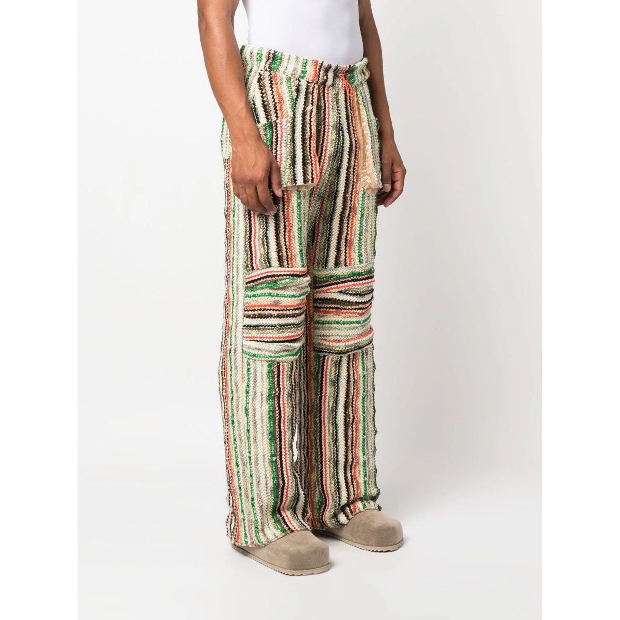 Patched Drawstring Waistband Wool Trousers In Multicolour