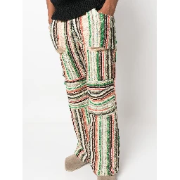 Patched Drawstring Waistband Wool Trousers In Multicolour
