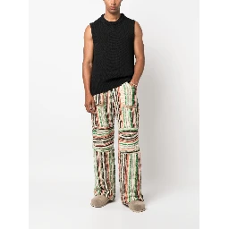 Patched Drawstring Waistband Wool Trousers In Multicolour