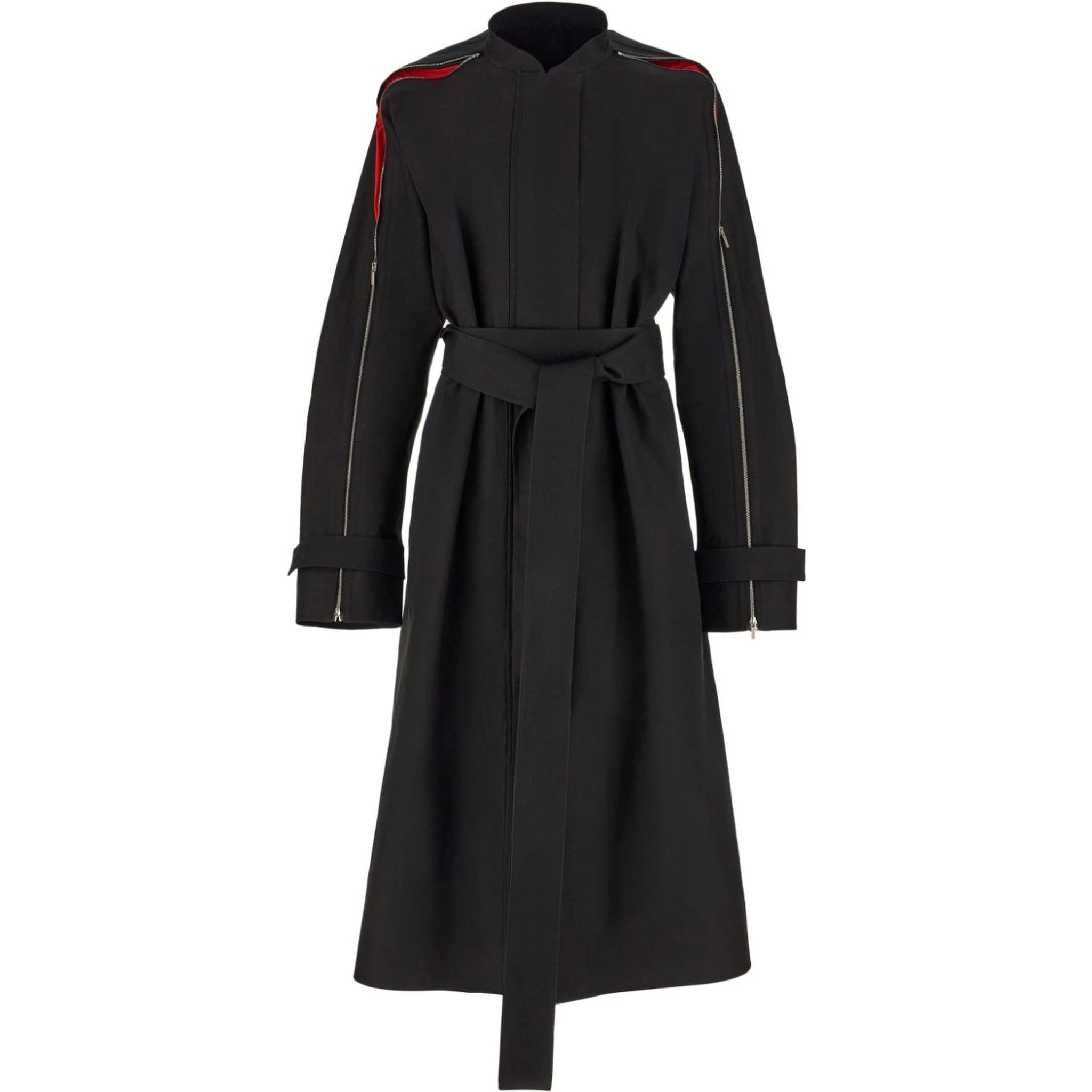 zip-detail belted trench coat
