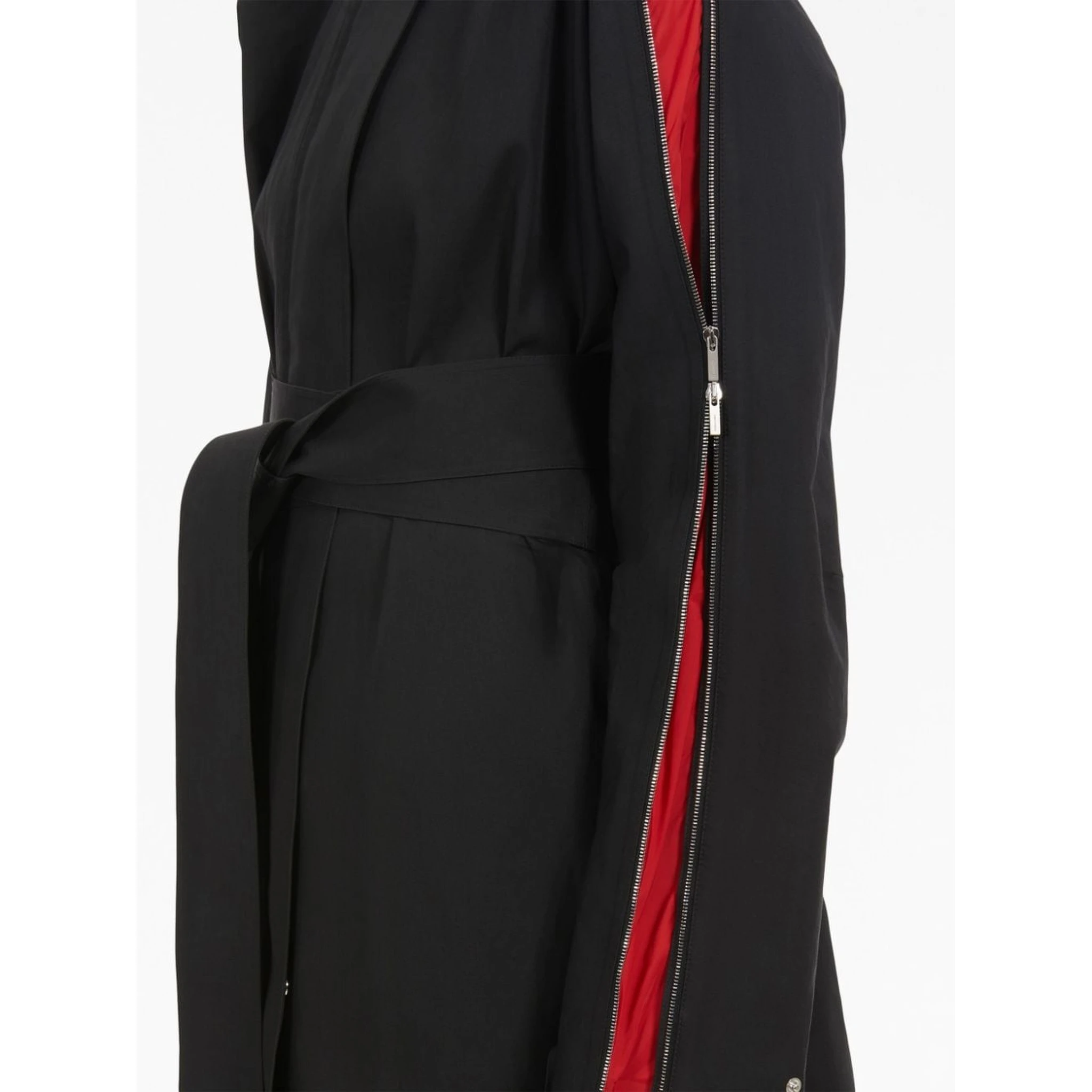 zip-detail belted trench coat