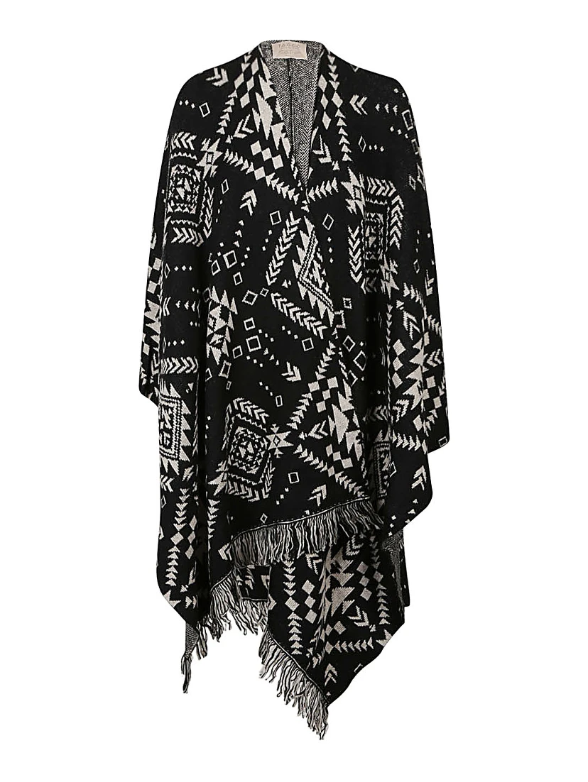 Ethnic Print Jacquard Cardigan In Black