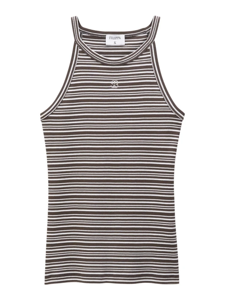 monogram-embroidered striped organic cotton tank top