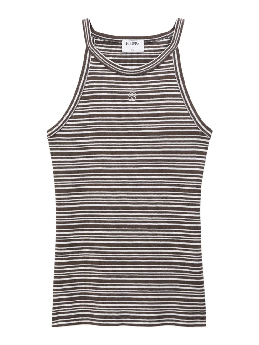 monogram-embroidered striped organic cotton tank top