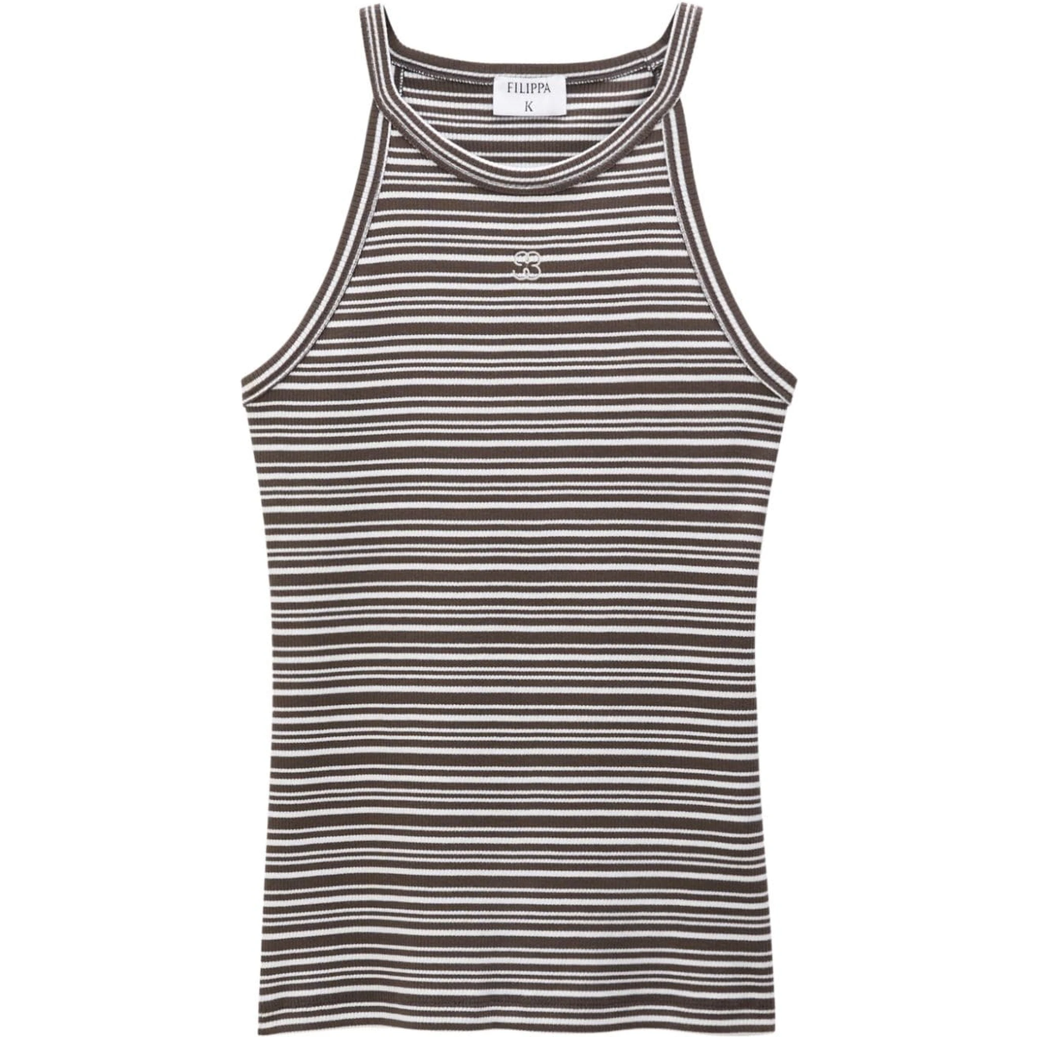 monogram-embroidered striped organic cotton tank top