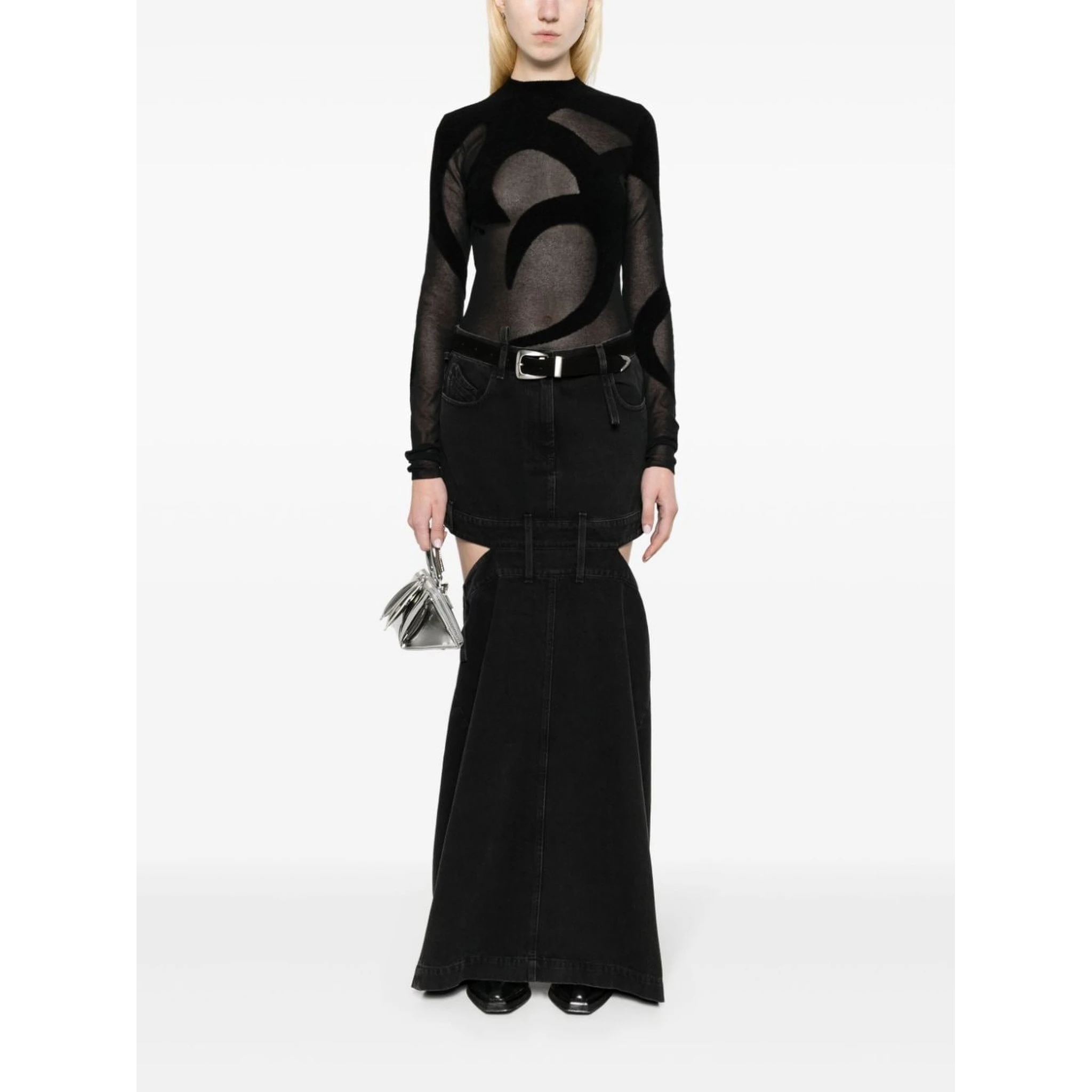 Midi Black Skirt With Maxi Cut-out