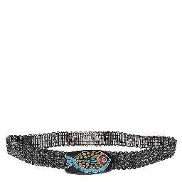 Raffia Belt With Painted Buckle In Black