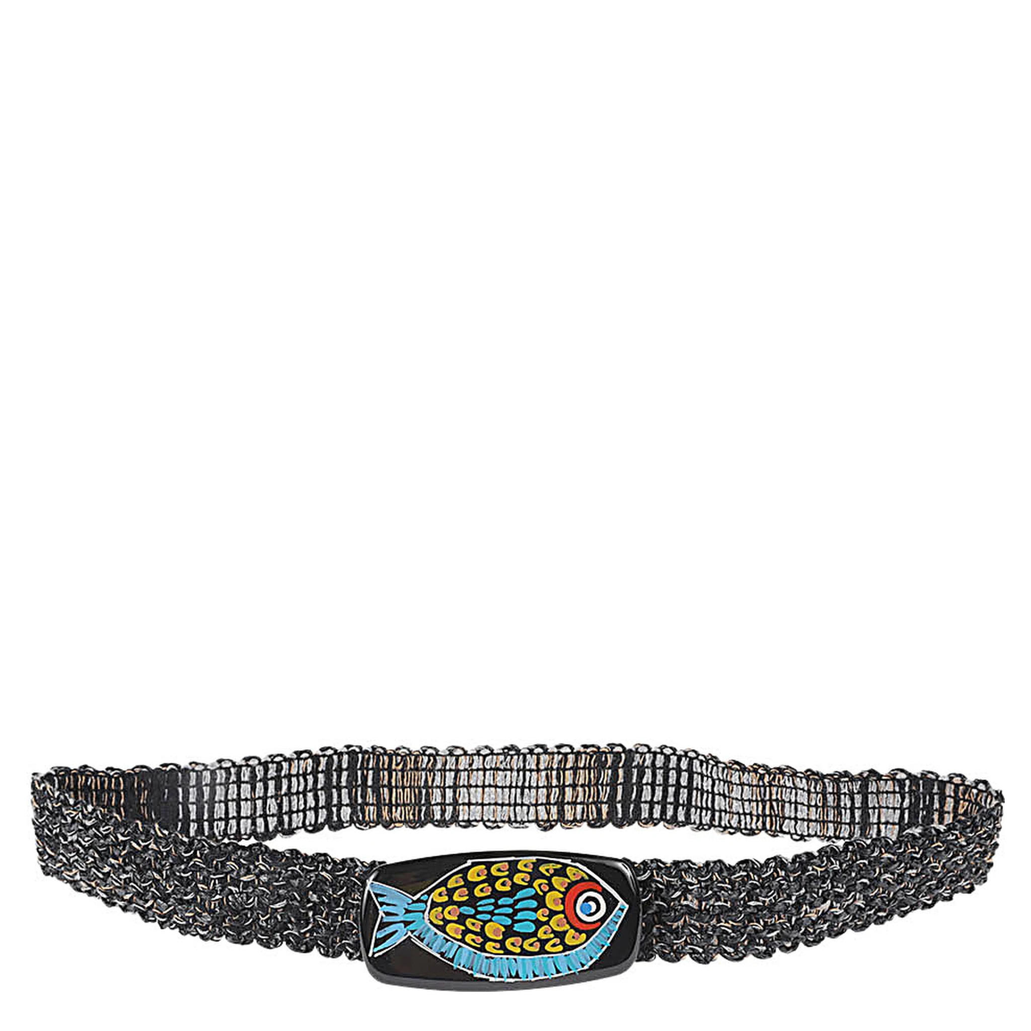 Raffia Belt With Painted Buckle In Black
