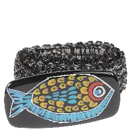 Raffia Belt With Painted Buckle In Black