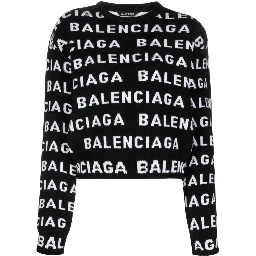 Allover Logo Wool Cropped Sweater In Black