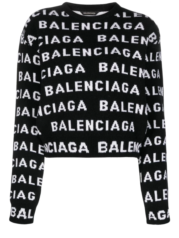 Allover Logo Wool Cropped Sweater In Black