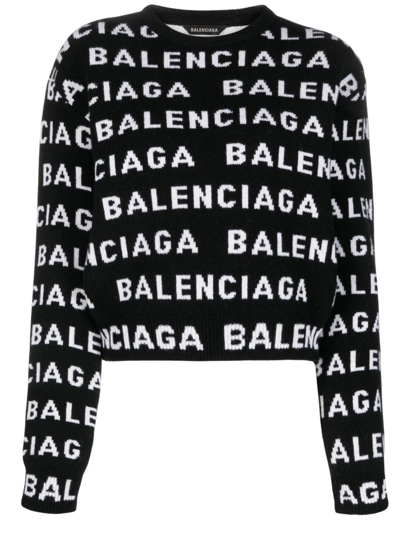 Allover Logo Wool Cropped Sweater In Black