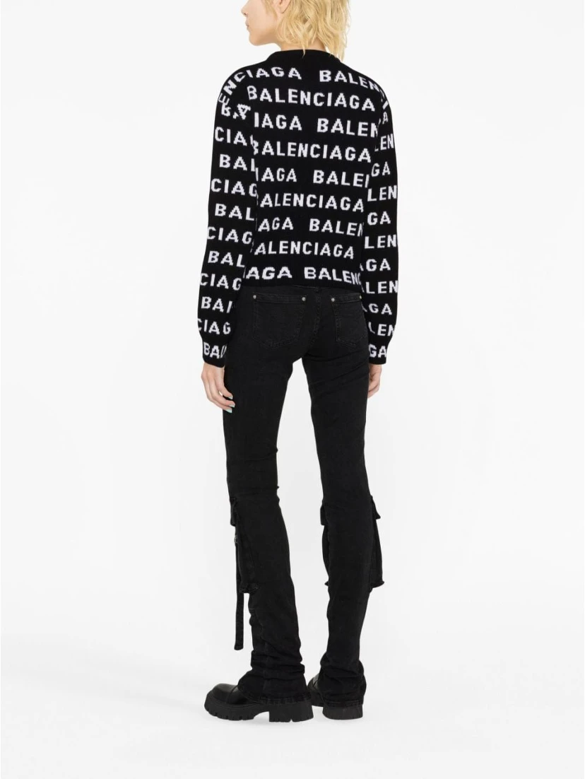 Allover Logo Wool Cropped Sweater In Black