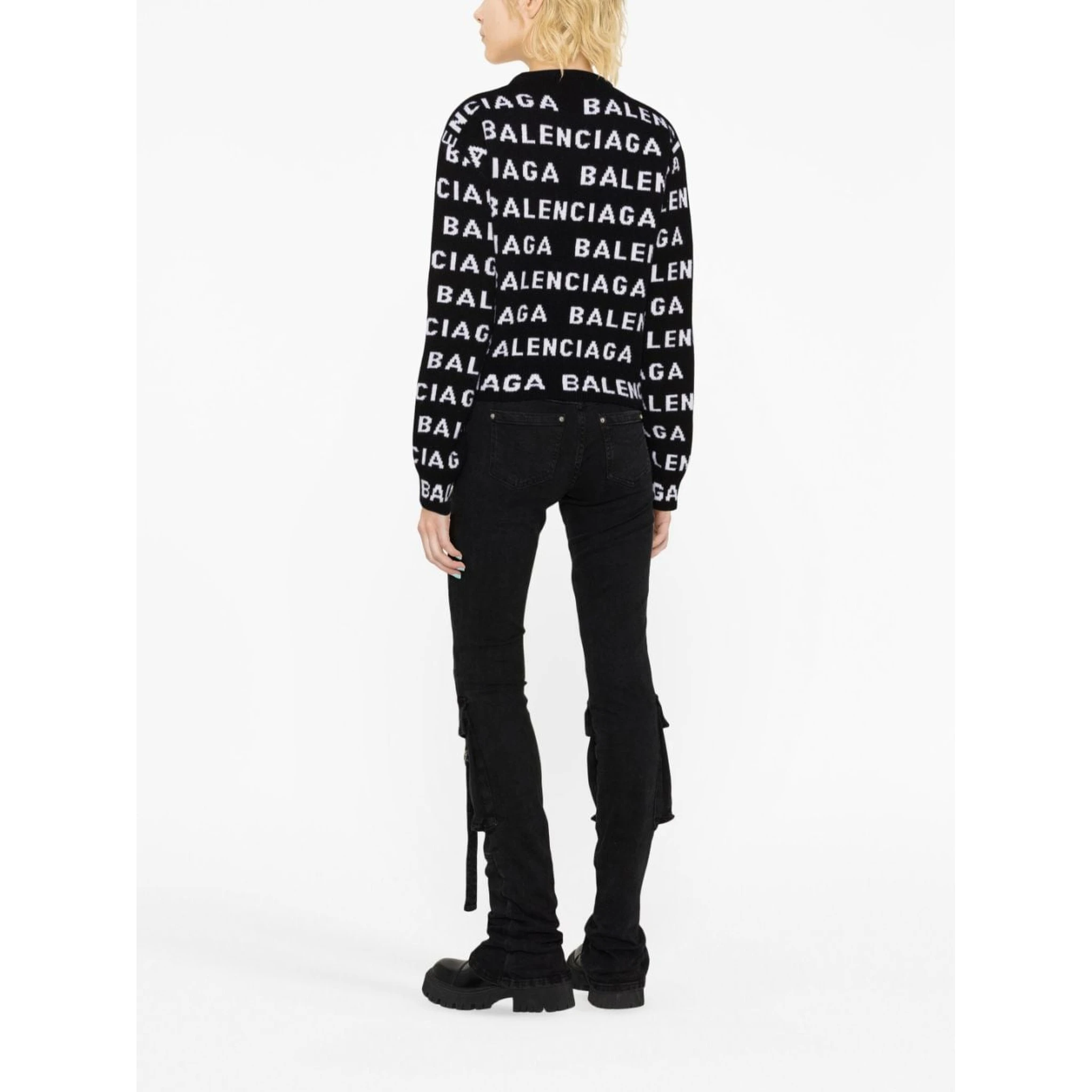 Allover Logo Wool Cropped Sweater In Black