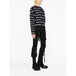 Allover Logo Wool Cropped Sweater In Black