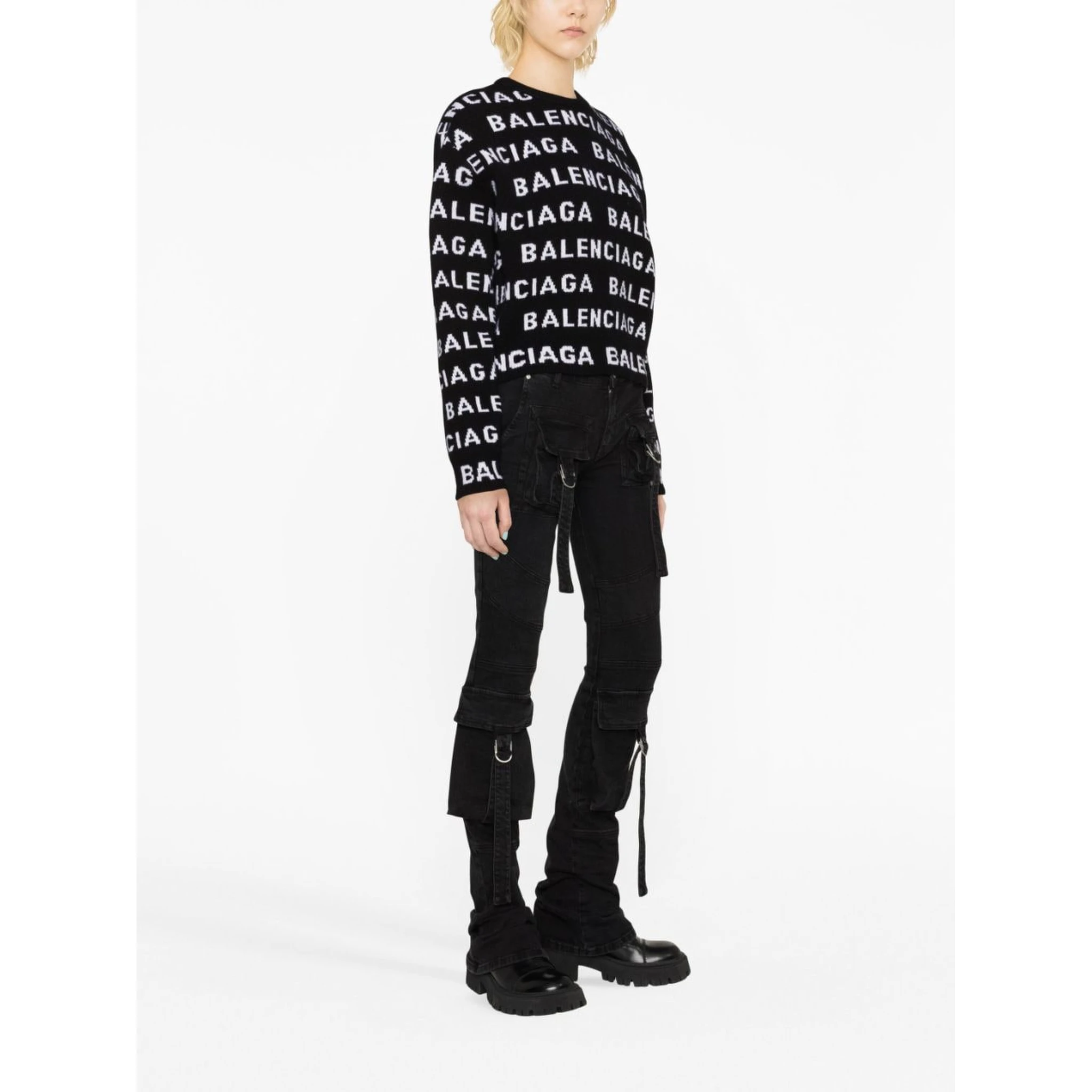 Allover Logo Wool Cropped Sweater In Black