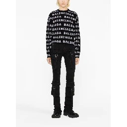 Allover Logo Wool Cropped Sweater In Black