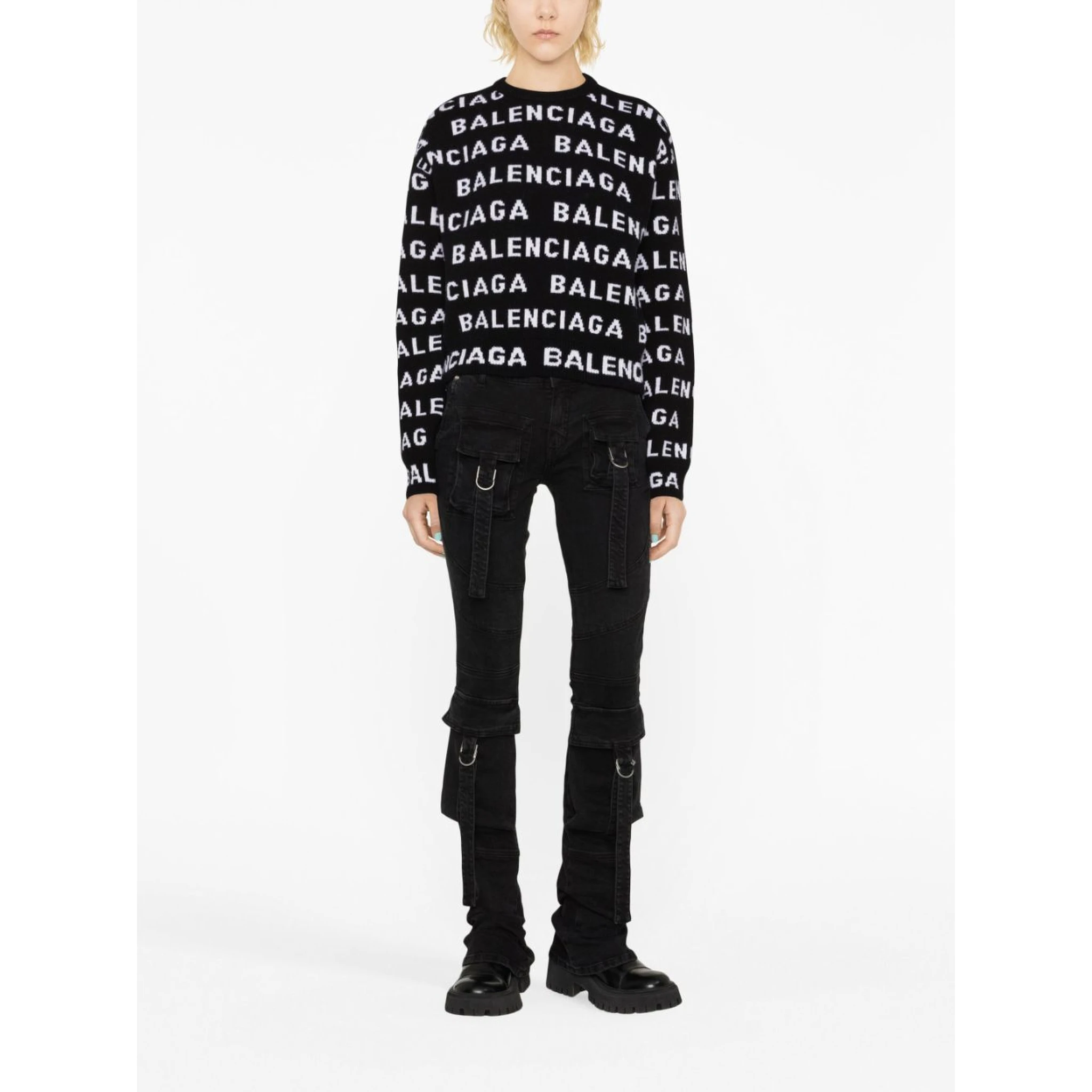 Allover Logo Wool Cropped Sweater In Black