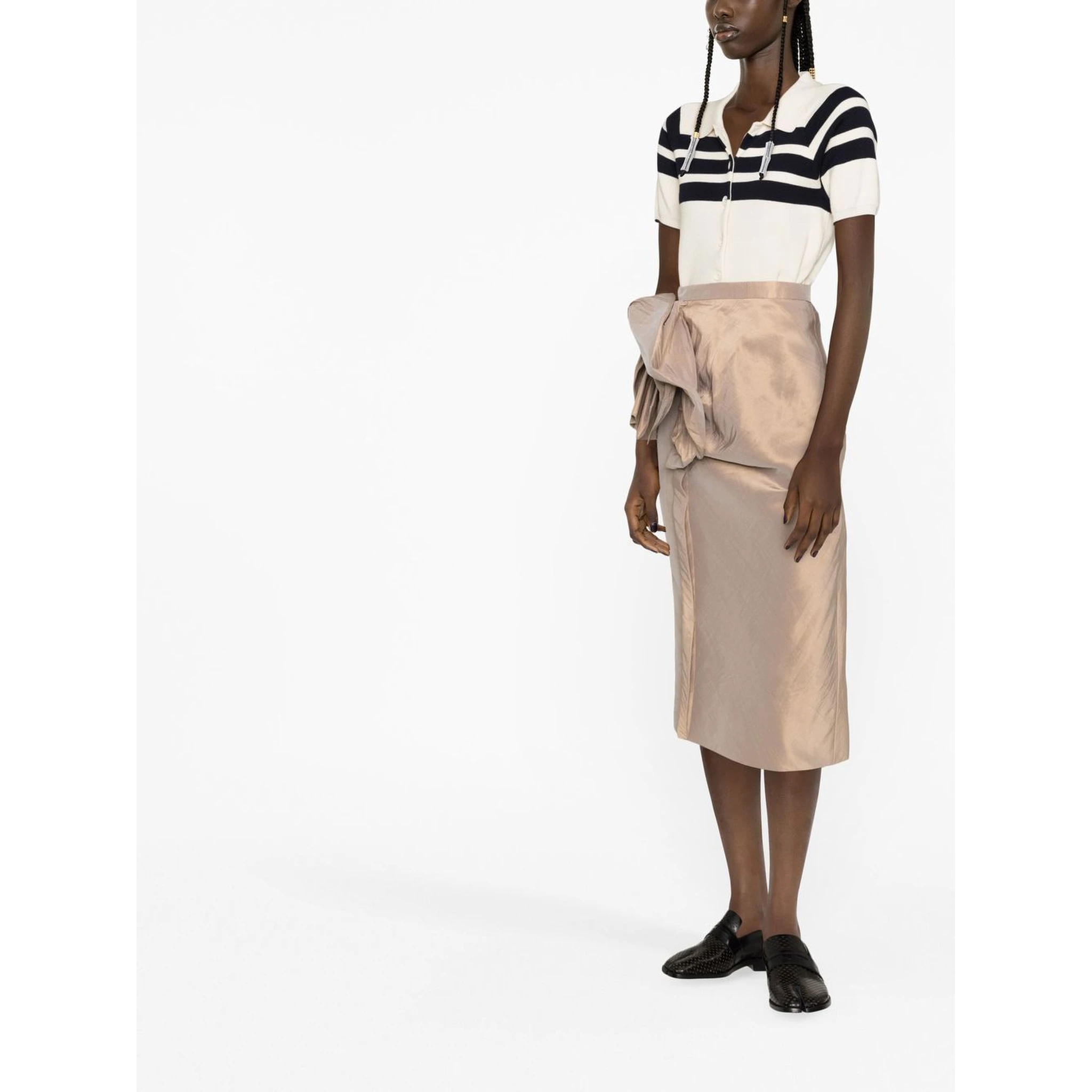 moiré-effect ruffled midi skirt