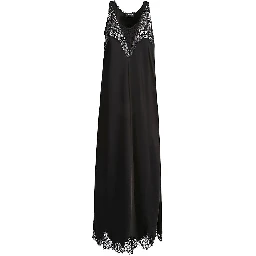 Lace Trim Long Length Sleeveless V-neckline In Black