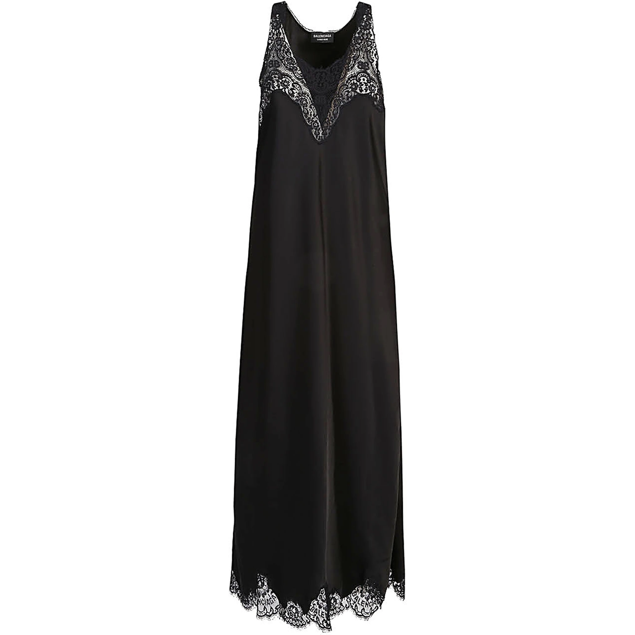 Lace Trim Long Length Sleeveless V-neckline In Black