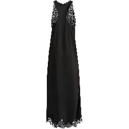 Lace Trim Long Length Sleeveless V-neckline In Black