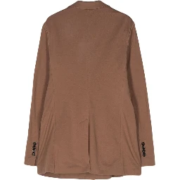 Double-breasted Cotton Blend Jacket With Floral-print Pocket Square In Brown