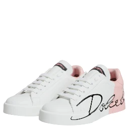 White Pink Portofino Low Top Sneakers Shoes